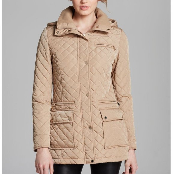 Calvin Klein Women's Winter Diamond-Quilted Barn Coat Jacket In Khaki Size XS - Picture 1 of 15